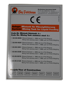 Typenschild D/GB: Mixtank Edelstahl-L-